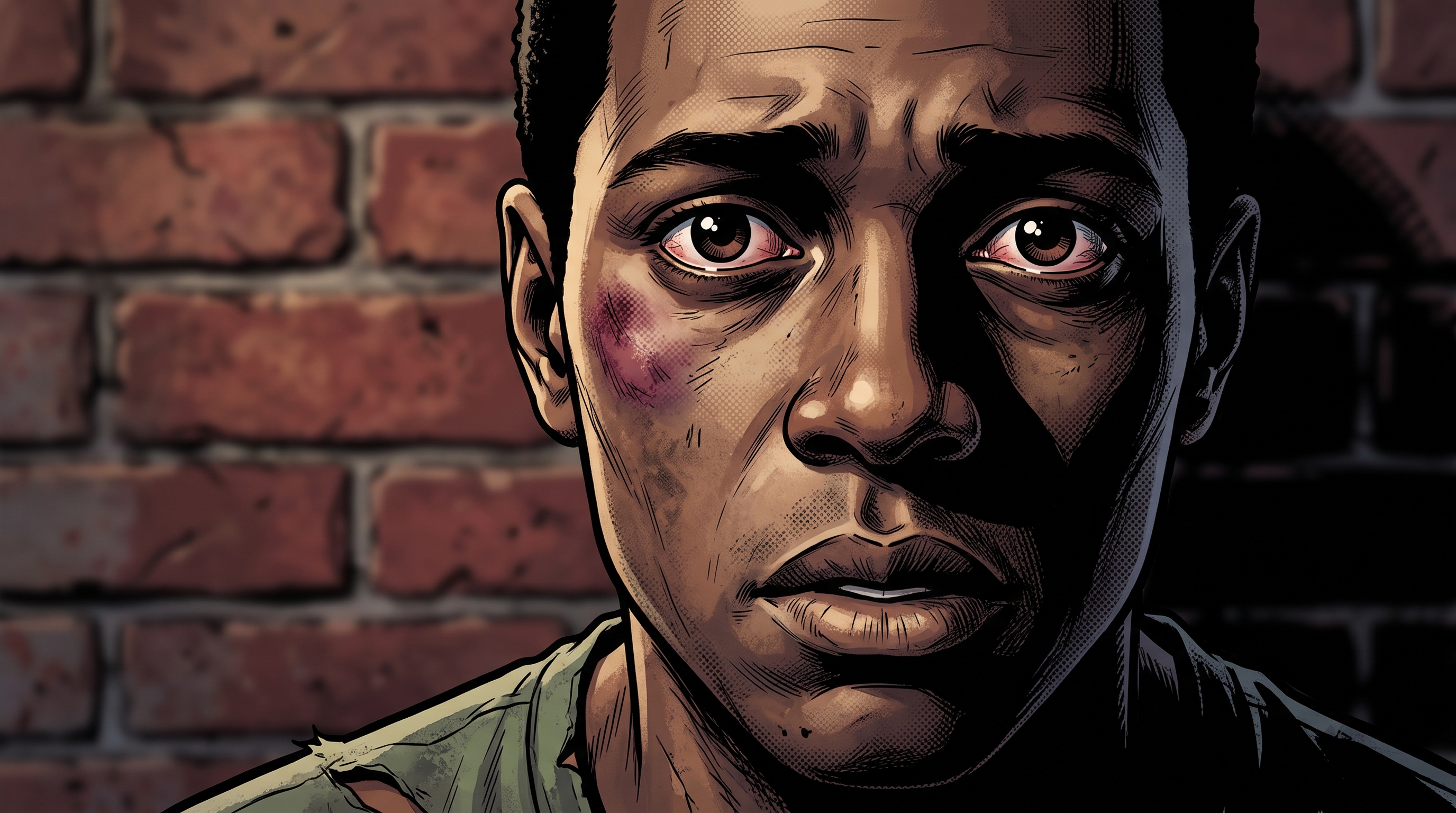 Close up of the man's bruised face